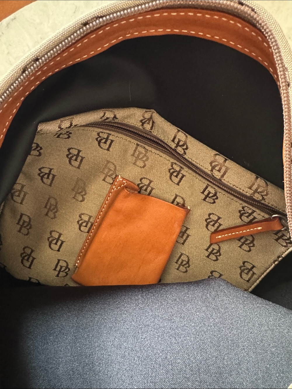 Dooney & Bourke Brown Monogram Shoulder Bag with Tan Strap - Picture 4 of 7
